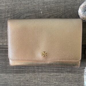 Tory Burch Shimmering Rose Gold Wristlet